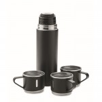 Botella de acero inoxidable antigoteo de 420ml y 3 tazas de 150ml color negro segunda vista