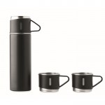 Botella de acero inoxidable antigoteo de 420ml y 3 tazas de 150ml color negro tercera vista