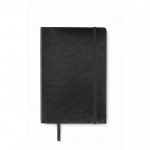 Libreta de PU reciclado con cinta marcapáginas y bolsillo interior A5 color negro cuarta vista