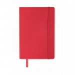 Libreta de PU reciclado con cinta marcapáginas y bolsillo interior A5 color rojo cuarta vista