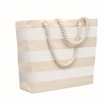 Bolsa para playa de algodón rayada con asas de cuerdas 220 g/m2 color blanco