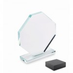 Trofeo de cristal en forma de octágono con base rectangular a juego color transparente