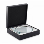 Trofeo de cristal en forma de octágono con base rectangular a juego color transparente sexta vista