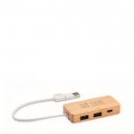 Hub USB de bambú con 3 puertos y cable con longitud de 20cm vista de impresión