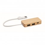 Hub USB de bambú con 3 puertos y cable con longitud de 20cm color madera