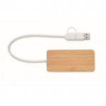 Hub USB de bambú con 3 puertos y cable con longitud de 20cm color madera segunda vista