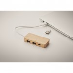 Hub USB de bambú con 3 puertos y cable con longitud de 20cm color madera vista fotografía quinta vista