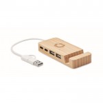 Hub USB de bambú con 4 puertos y cable con longitud de 20cm color madera vista principal