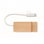 Hub USB de bambú con 4 puertos y cable con longitud de 20cm color madera tercera vista