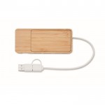 Hub USB de bambú con 4 puertos y cable con longitud de 20cm color madera cuarta vista