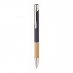 Bolígrafo con pulsador de aluminio con detalle de bambú y tinta azul color azul