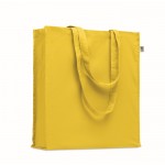 Bolsa de algodón orgánico de colores con asas largas y fuelle 220 g/m2 color amarillo