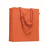 Bolsa de algodón orgánico de colores con asas largas y fuelle 220 g/m2 color naranja