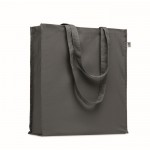 Bolsa de algodón orgánico de colores con asas largas y fuelle 220 g/m2 color gris oscuro