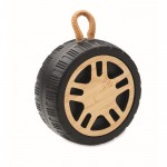 Altavoz inalámbrico en forma de neumático con asa para la muñeca color madera