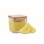 Vela en envase de cristal con tapa de bambú de distintos olores 50gr color amarillo quinta vista