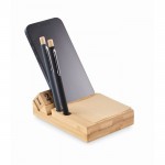 Calendario de sobremesa de bambú para oficina con soporte para móvil color madera segunda vista