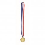 Medalla de hierro con cinta tricolor de azul, blanco y rojo color dorado tercera vista