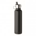 Botella térmica de acero inoxidable reciclado con pajita y asa 660ml color negro