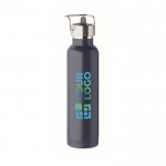Botella térmica de acero inoxidable reciclado con pajita y asa 660ml color azul marino vista de impresión