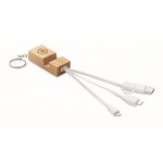 Llavero de bambú con soporte para teléfono y cargadores color madera vista principal
