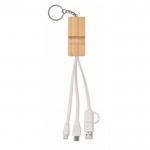 Llavero de bambú con soporte para teléfono y cargadores color madera tercera vista