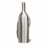 Abridor de bolsillo en forma de botella de vino con navajas color plateado mate segunda vista