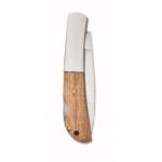 Navaja plegable con mango de madera y navaja de acero inoxidable color madera tercera vista