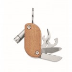 Llavero de madera de acacia con 7 herramientas y luz LED color madera