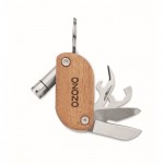 Llavero de madera de acacia con 7 herramientas y luz LED color madera vista principal