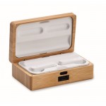 Auriculares inalámbricos con micrófono en estuche de bambú color madera