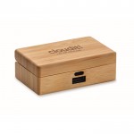Auriculares inalámbricos con micrófono en estuche de bambú color madera vista principal segunda vista