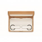 Auriculares inalámbricos con micrófono en estuche de bambú color madera sexta vista