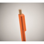 Bolígrafo monocromático con pulsador de bambú tinta azul color naranja vista fotografía segunda vista
