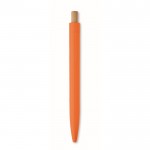 Bolígrafo monocromático con pulsador de bambú tinta azul color naranja cuarta vista