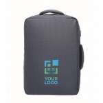 Mochila de RPET con efecto jaspeado y soporte para trolley 15'' color azul marino vista de impresión