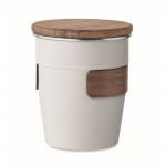 Vaso de acero inoxidable con detalle removible de madera 350ml color blanco segunda vista