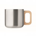 Taza de acero inoxidable reciclado con asa de madera 350ml color plateado mate tercera vista