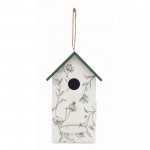 Casa colgable de madera para pájaros con estampado floral color blanco cuarta vista