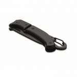 Navaja plegable de aluminio con mosquetón en la parte superior color negro cuarta vista