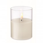 Vela en tarro transparente con luz LED y efecto de llama real color blanco