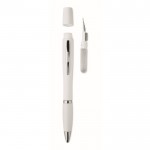 Bolígrafo que incluye kit de limpieza para auriculares tinta azul color blanco