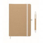 Libreta de cartón reciclado con bolígrafo de tinta azul A5 color blanco cuarta vista