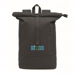 Mochila roll-top para portátil de algodón reciclado 15'' color negro vista de impresión
