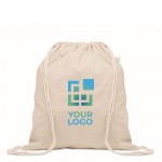 Mochila de cuerdas color natural de algodón reciclado y RPET 140g/m2 color beige vista de impresión