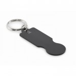 Llavero de aluminio reciclado para uso en carro de compra color negro