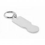 Llavero de aluminio reciclado para uso en carro de compra color plateado