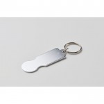 Llavero de aluminio reciclado para uso en carro de compra color plateado vista fotografía cuarta vista