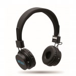Auriculares inalámbricos plegables con micrófono incorporado color negro vista de impresión