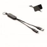 Llavero y soporte para móvil con cables de carga de 26cm color negro